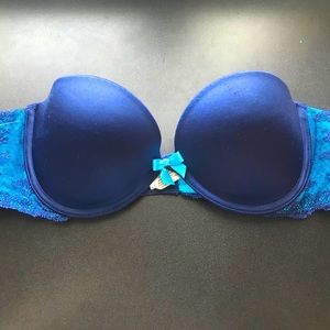 Aerie Abigail Strapless Push-Up Bra Blue Lace